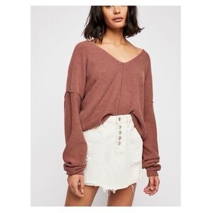 Free People V-Neck Knit Top - Rust